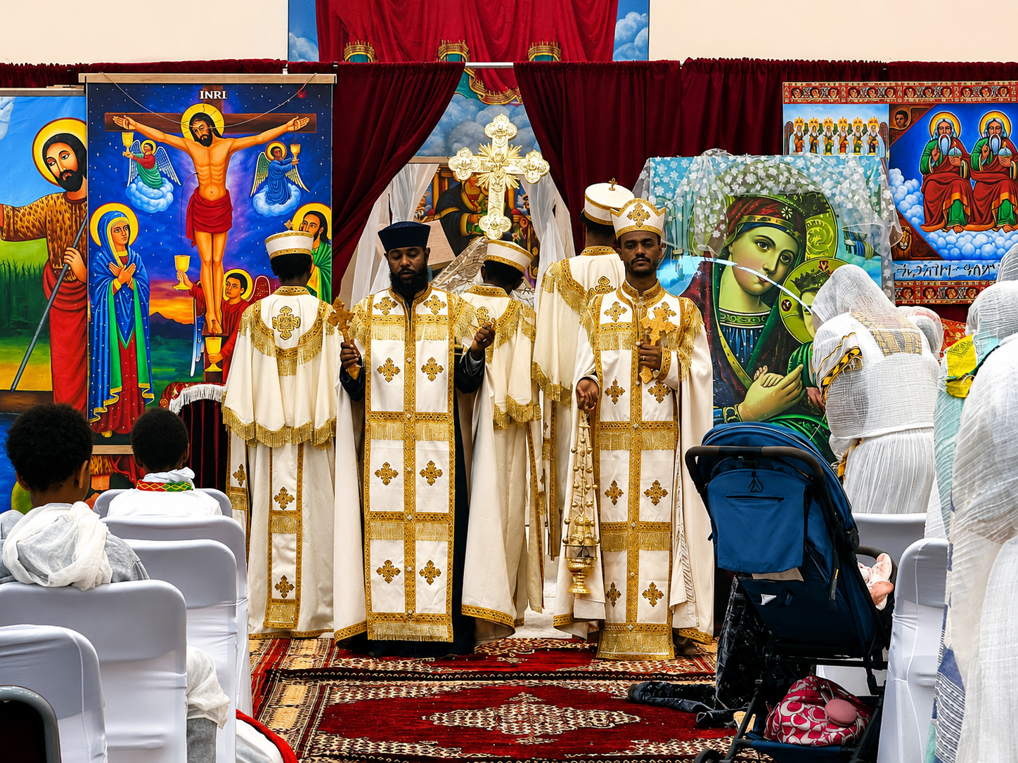 Clergy at the holy altar in vestments